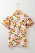 Romantic Scalloped V Neck Ruffled Sleeve Floral Blouse