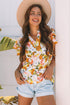 Romantic Scalloped V Neck Ruffled Sleeve Floral Blouse