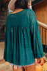 Romantic Sheer Lace Balloon Sleeve V Neck Babydoll Blouse