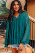 Romantic Sheer Lace Balloon Sleeve V Neck Babydoll Blouse