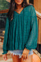 Romantic Sheer Lace Balloon Sleeve V Neck Babydoll Blouse
