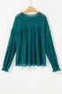 Romantic Sheer Lace Balloon Sleeve V Neck Babydoll Blouse