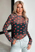 Romantic Sheer Mesh Heart Print Long Sleeve Top