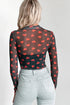 Romantic Sheer Mesh Heart Print Long Sleeve Top