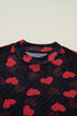Romantic Sheer Mesh Heart Print Long Sleeve Top