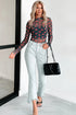 Romantic Sheer Mesh Heart Print Long Sleeve Top