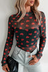 Romantic Sheer Mesh Heart Print Long Sleeve Top