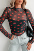 Romantic Sheer Mesh Heart Print Long Sleeve Top