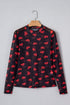 Romantic Sheer Mesh Heart Print Long Sleeve Top