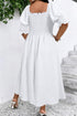 Romantic Swiss Dot Smocked Frill Neck Short Sleeve A Line Plus Size Dress