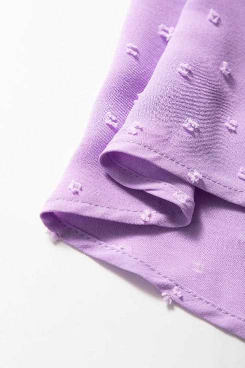 Romantic Swiss Dot Smocked Frill Neck Short Sleeve A Line Plus Size Dress