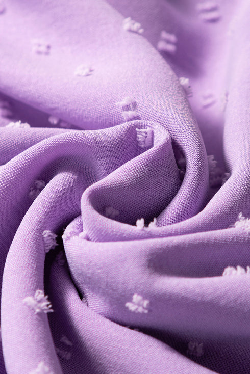 Romantic Swiss Dot Smocked Frill Neck Short Sleeve A Line Plus Size Dress