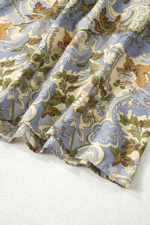 Romantic Vintage Paisley Print Puff Sleeve Cinched Waist A-Line Midi Dress