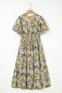 Romantic Vintage Paisley Print Puff Sleeve Cinched Waist A-Line Midi Dress