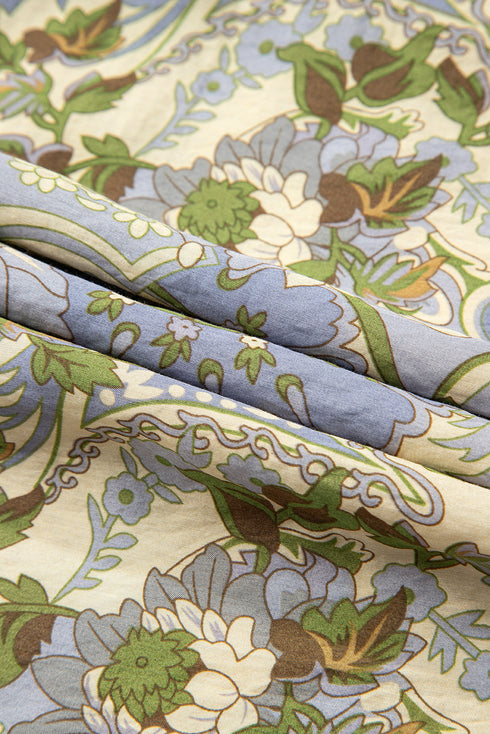 Romantic Vintage Paisley Print Puff Sleeve Cinched Waist A-Line Midi Dress