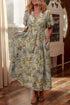 Romantic Vintage Paisley Print Puff Sleeve Cinched Waist A-Line Midi Dress