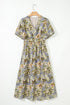 Romantic Vintage Paisley Print Puff Sleeve Cinched Waist A-Line Midi Dress