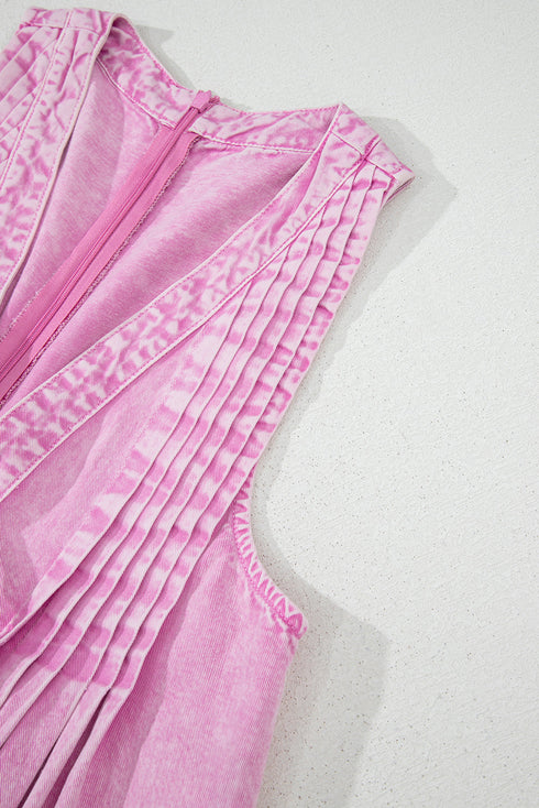 Romantic Washed Denim Bow Front Wide Leg Romper