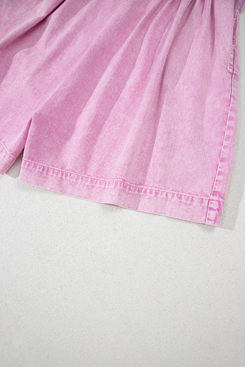 Romantic Washed Denim Bow Front Wide Leg Romper