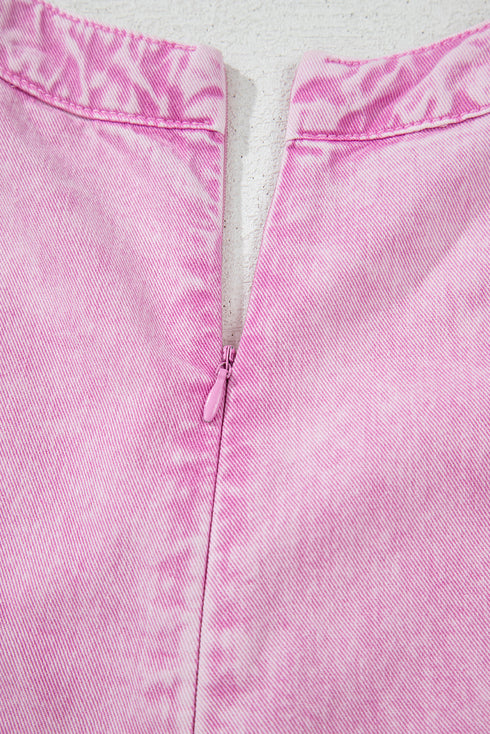 Romantic Washed Denim Bow Front Wide Leg Romper