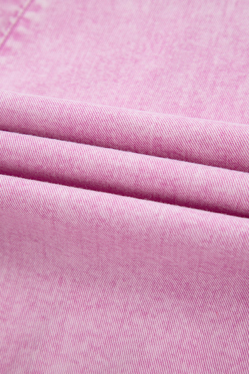 Romantic Washed Denim Bow Front Wide Leg Romper