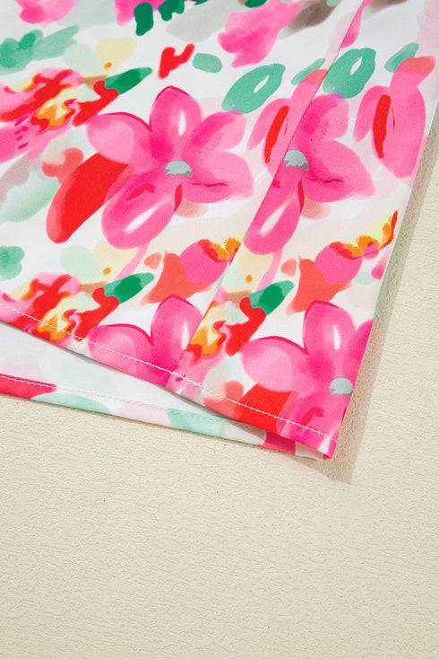 Rose Floral Print Flutter Sleeve Round Neck Casual Blouse