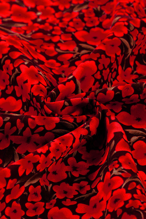 Rose Floral Print Ruffle Sleeve Plus Size Shift Top