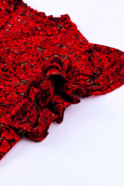 Rose Floral Print Ruffle Sleeve Plus Size Shift Top