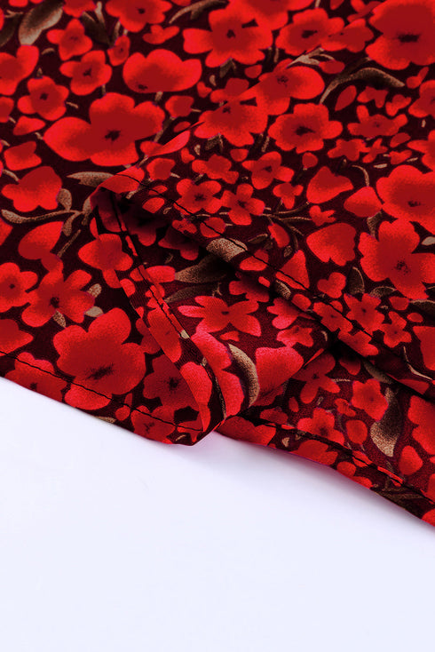 Rose Floral Print Ruffle Sleeve Plus Size Shift Top