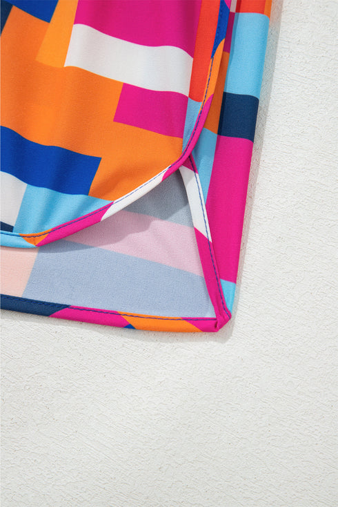 Rose Geometric Printed Drawstring Waist Beach Shorts with Pockets