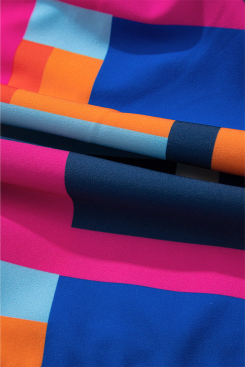 Rose Geometric Printed Drawstring Waist Beach Shorts with Pockets