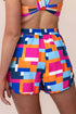 Rose Geometric Printed Drawstring Waist Beach Shorts with Pockets