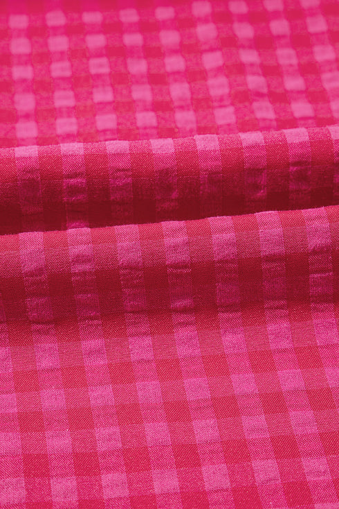 Rose Ginham Check Bubble Sleeve Ruffled Maxi Dress