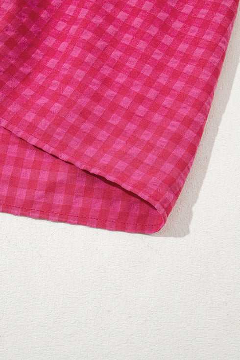 Rose Ginham Check Bubble Sleeve Ruffled Maxi Dress