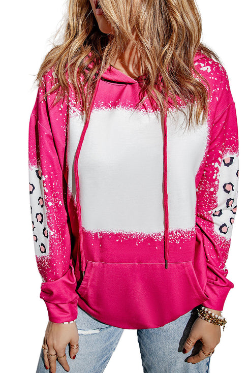 Rose Leopard Bleached Hoodie With Pocket