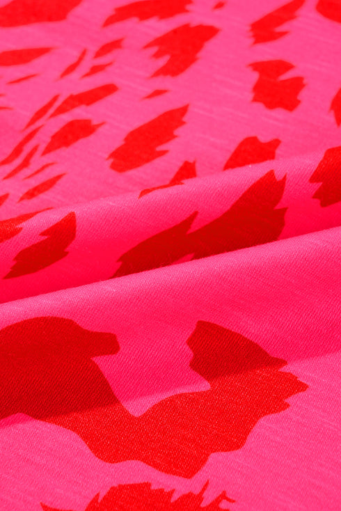 Rose Leopard Frilly V Neck Short Sleeve Blouse