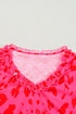 Rose Leopard Frilly V Neck Short Sleeve Blouse
