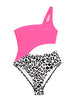 Rose Leopard Patchwork Asymmetric Cutout One Piece Swimsuit