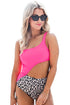 Rose Leopard Patchwork Asymmetric Cutout One Piece Swimsuit