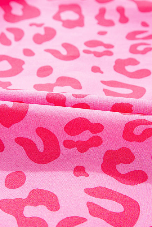 Rose Leopard Puff Sleeve Tie Front High Waist Mini Dress