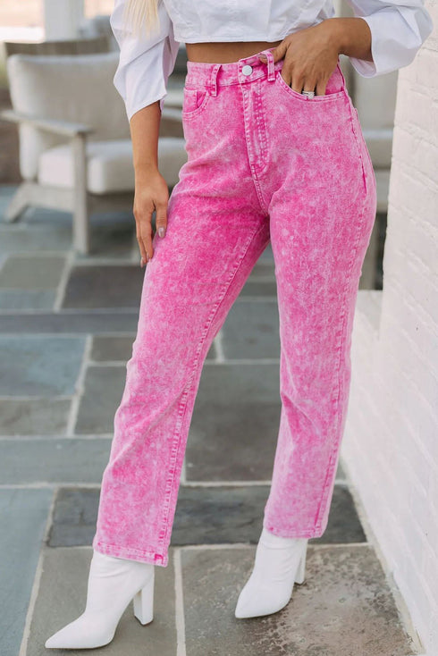 Rose Mid-Waist Pocketed Button Casual Jeans