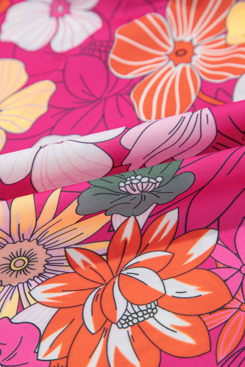 Rose Plus Size Floral Print Ruffle Short Sleeve Blouse