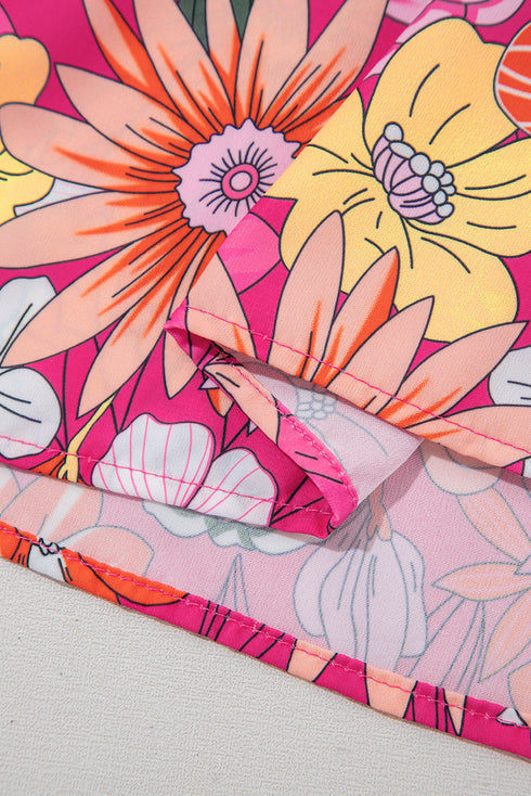 Rose Plus Size Floral Print Ruffle Short Sleeve Blouse