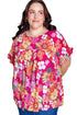 Rose Plus Size Floral Print Ruffle Short Sleeve Blouse