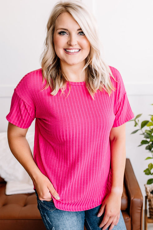 Rose Plus Size Ribbed Knit T-Shirt