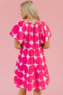 Rose Polka Dot Flutter Sleeve Notched Neck Tiered Flowy Dress