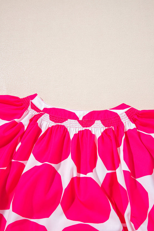 Rose Polka Dot Flutter Sleeve Notched Neck Tiered Flowy Dress