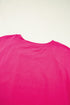 Rose Red Color Block Ruffled Crew Neck Loose Fit T Shirt