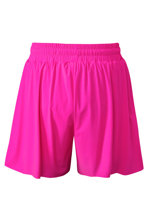 Rose Red Drawstring Elastic Waist Lined Ruffle Shorts Bikini Bottom