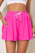 Rose Red Drawstring Elastic Waist Lined Ruffle Shorts Bikini Bottom